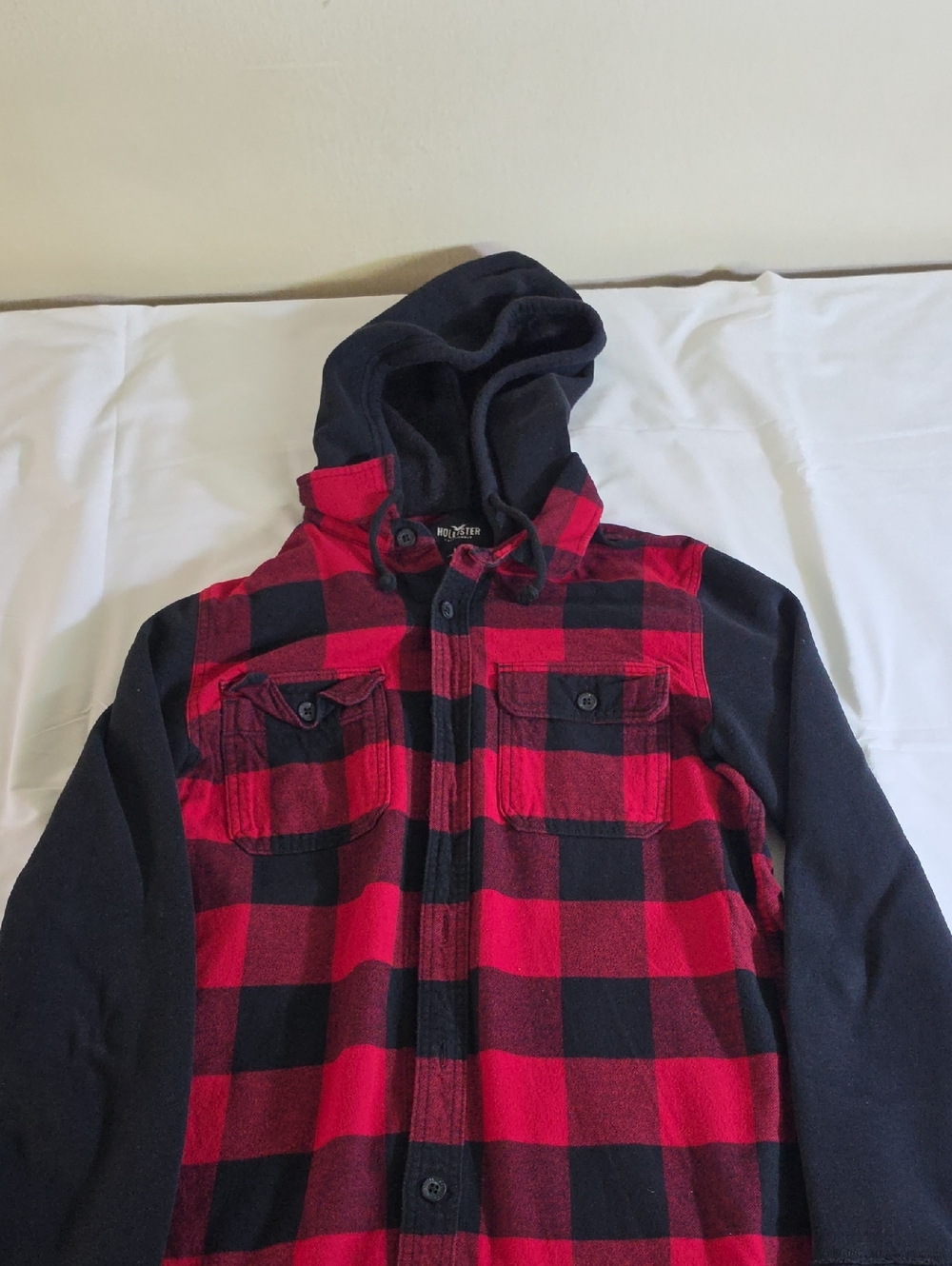 Hollister Red & Black Buffalo Plaid Hooded Shirt